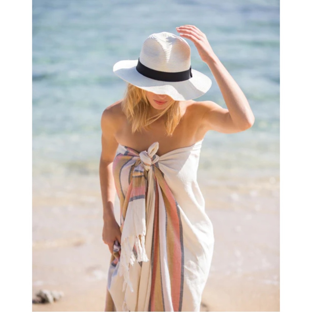 MARINE LAYER Panama Hat O/S Packable Floppy Sun Beach Hat 100% Paper Straw White